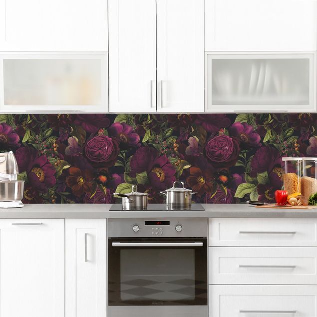 Backsplash de cozinha flores Purple Blossoms Dark