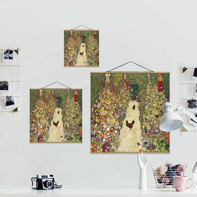 Quadros famosos Gustav Klimt - Garden Path with Hens