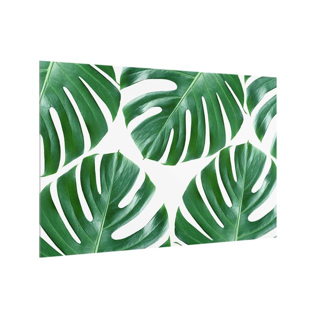 Painel anti-salpicos de cozinha padrões Tropical Green Leaves Monstera