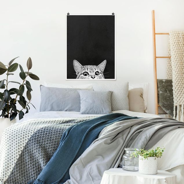 quadros com gatos Illustration Cat Black And White Drawing