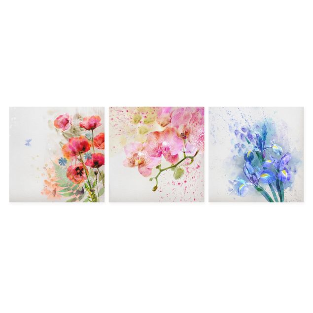 decoração quadros Watercolour Flower Trio