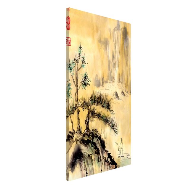 decoraçao para parede de cozinha Japanese Watercolour Drawing Cedars And Mountains