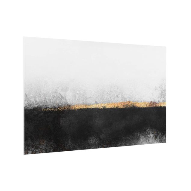 painel anti salpicos cozinha Abstract Golden Horizon Black And White