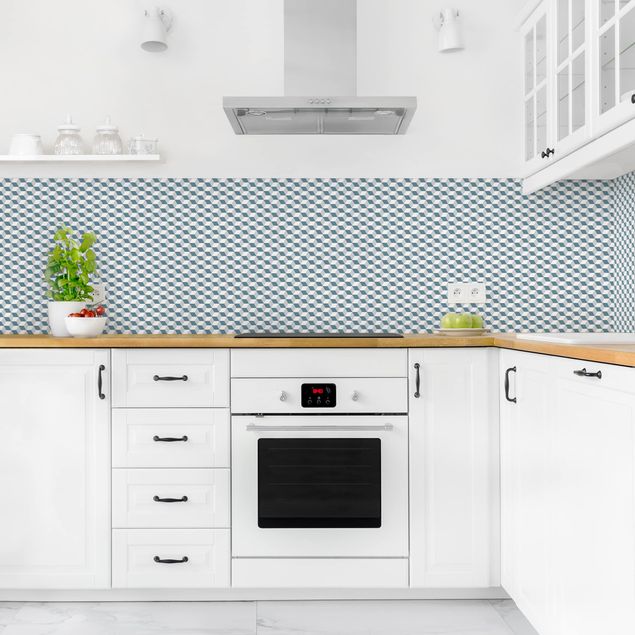 Backsplash de cozinha imitação azulejos Geometrical Tile Mix Cubes Blue Grey