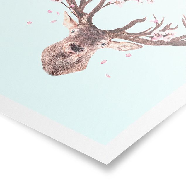 Posters quadros famosos Deer With Cherry Blossoms
