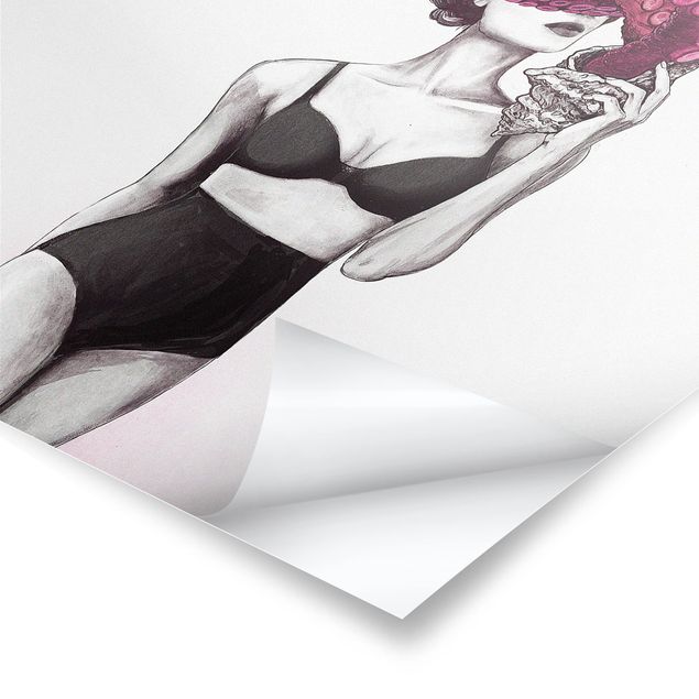 decoração quadros Illustration Woman In Underwear Black And White Octopus