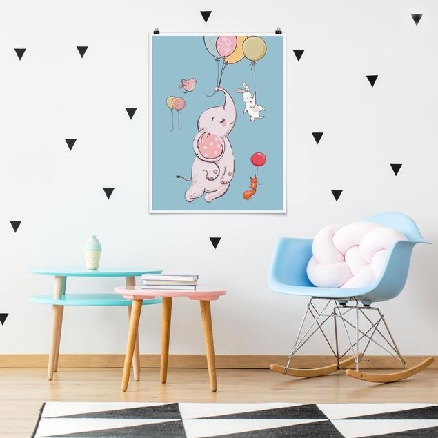 decoração para quartos infantis Elephant, Rabbit And Squirrel Flying