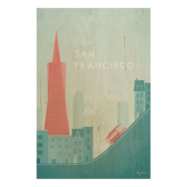 Quadros em madeira vintage Travel Poster - San Francisco