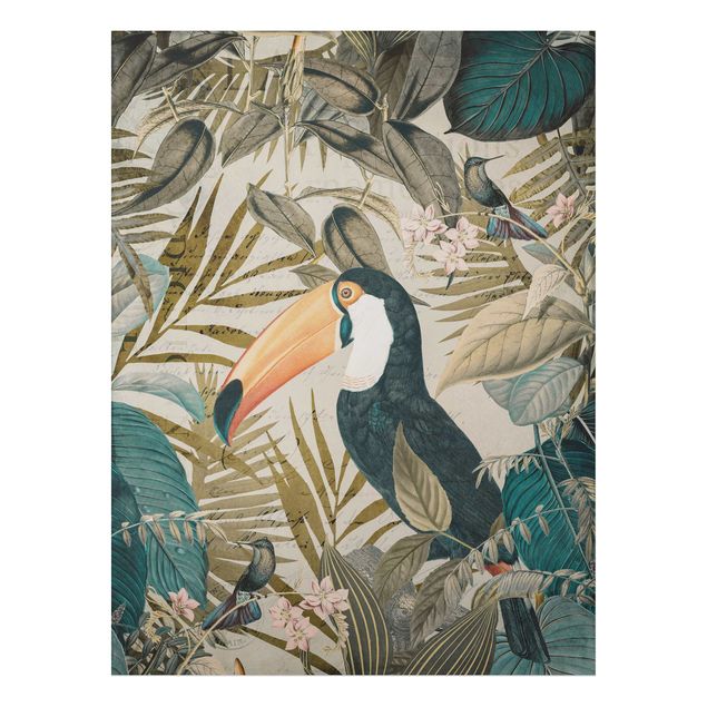 Quadros selva Vintage Collage - Toucan In The Jungle