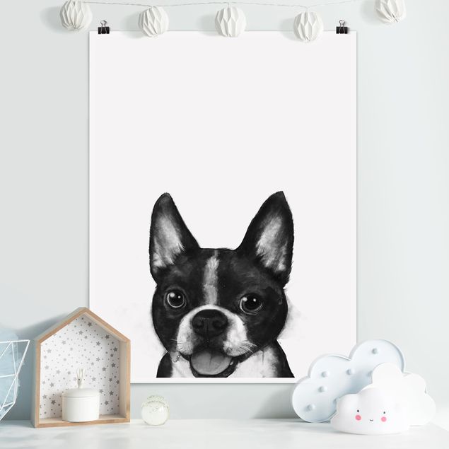 Quadros cães Illustration Dog Boston Black And White Painting