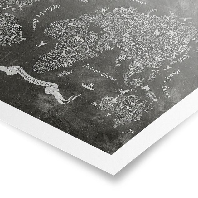 quadros em preto e branco Chalk Typography World Map