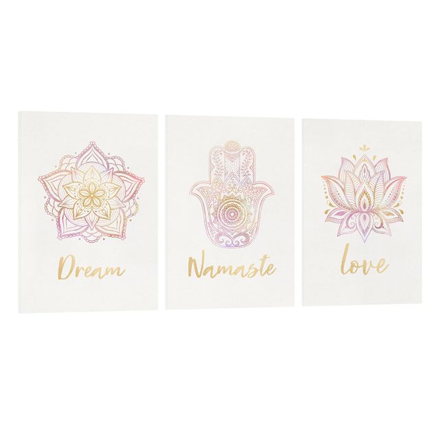 Telas decorativas padrões Mandala Namaste Lotus Set Gold Light Pink