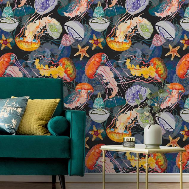 papel de parede moderno para sala Colourful Jellyfish - Roll