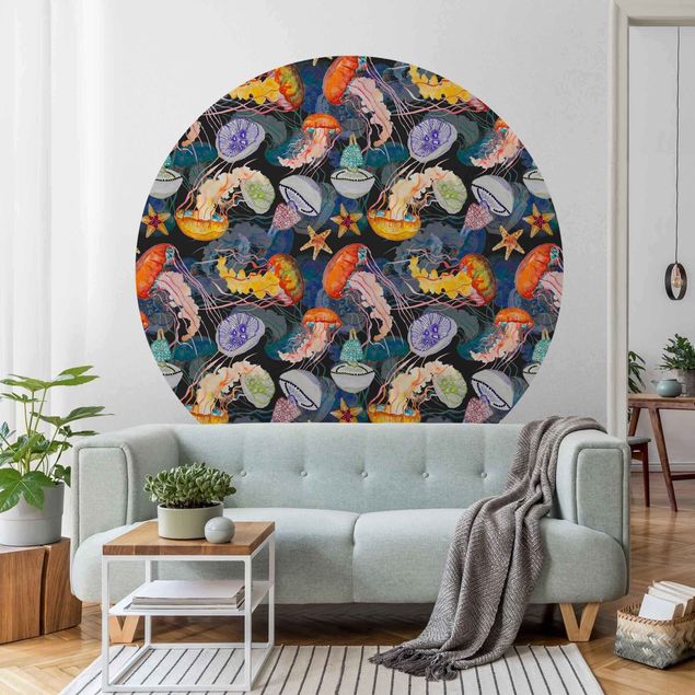 papel de parede moderno para sala Colourful Jellyfish