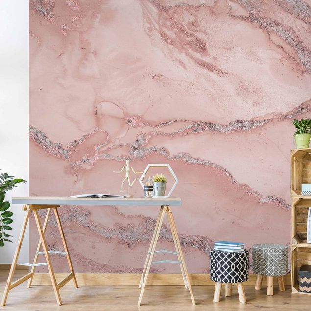 papel de parede pedra Colour Experiments Marble Light Pink And Glitter
