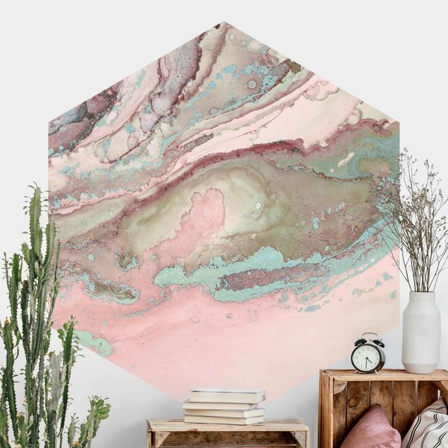 papel de parede efeito marmore Colour Experiments Marble Light Pink And Turquoise