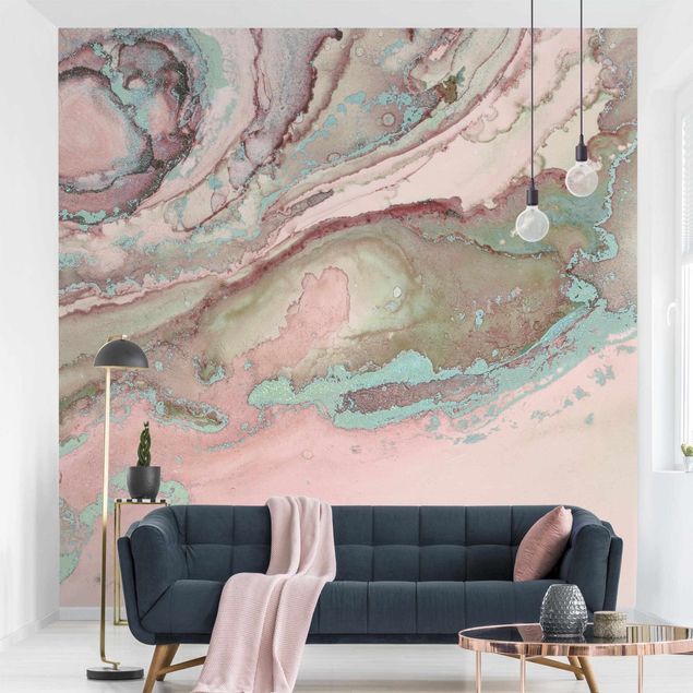 papel parede marmore Colour Experiments Marble Light Pink And Turquoise