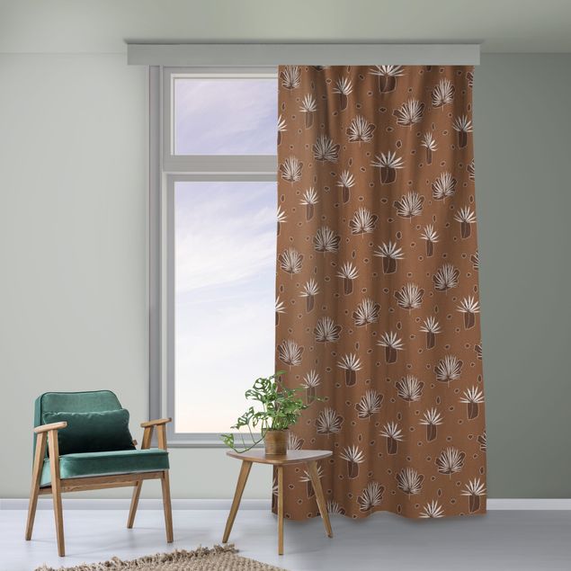 Cortinas modernas Fern Leaves With Dots - Fawn Brown