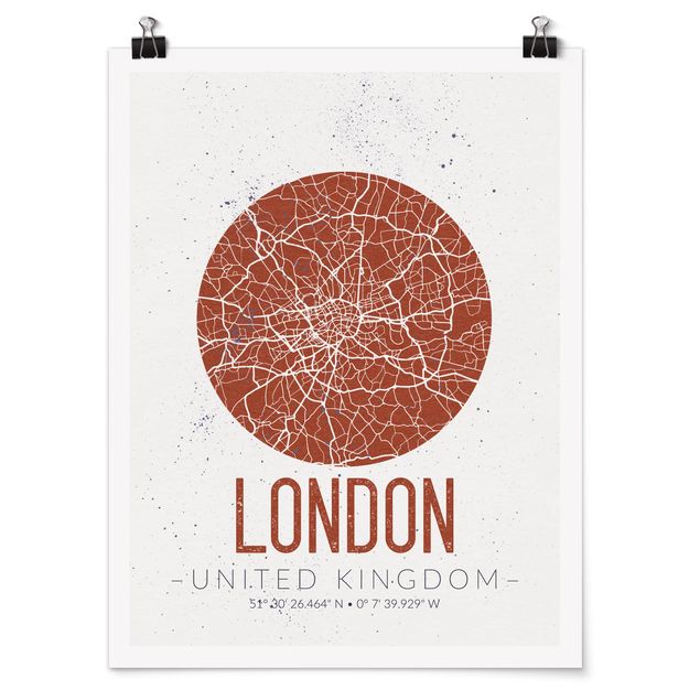 Posters em preto e branco City Map London - Retro