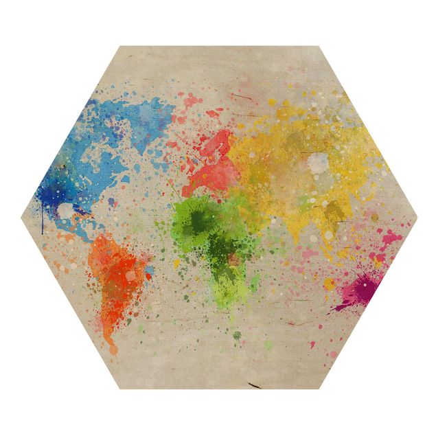 Quadros hexagonais Colourful Splodges World Map