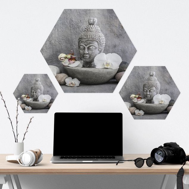 decoração quadros Zen Buddha, Orchids And Stones