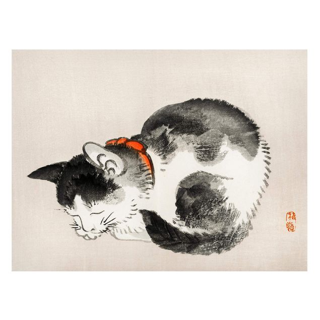 quadros com gatos Asian Vintage Drawing Sleeping Cat