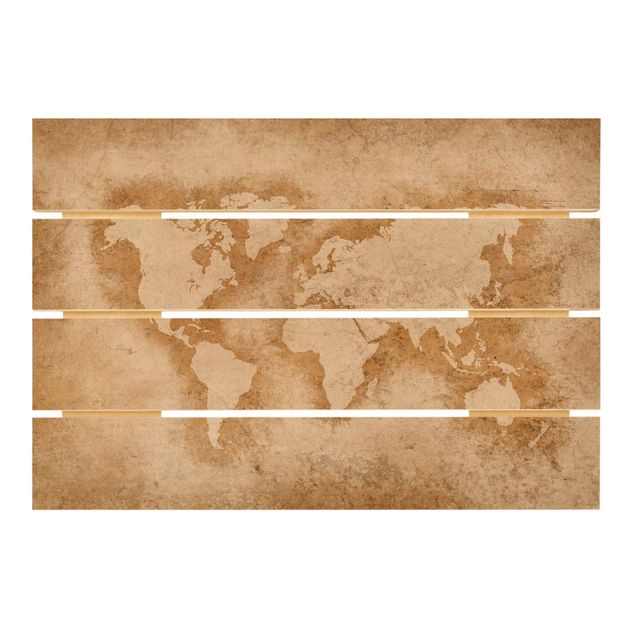 Quadros em madeira Antique World Map