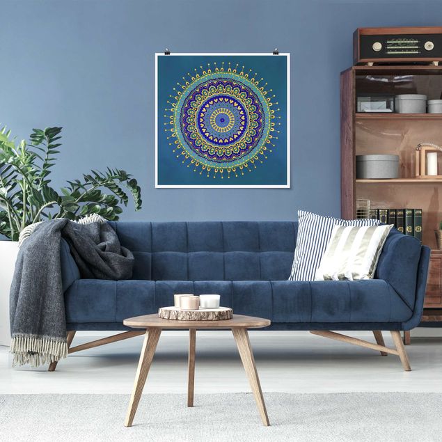 Posters quadros famosos Mandala Blue Gold