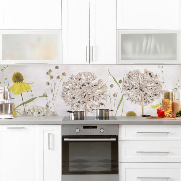 Backsplash de cozinha flores Allium And Helenium Illustration