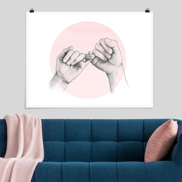 Posters quadros famosos Illustration Hands Friendship Circle Pink White