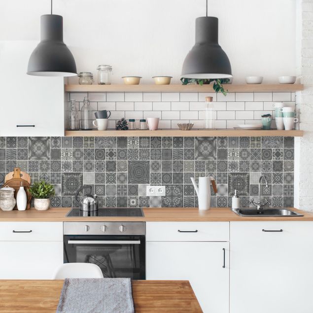 Backsplash de cozinha imitação azulejos Grey Jungle Tiles With Silver Shimmer II