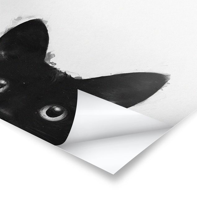 quadros em preto e branco Illustration Black Cat On White Painting