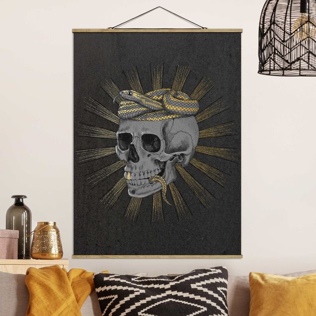 decoraçao cozinha Illustration Skull And Snake Black Gold
