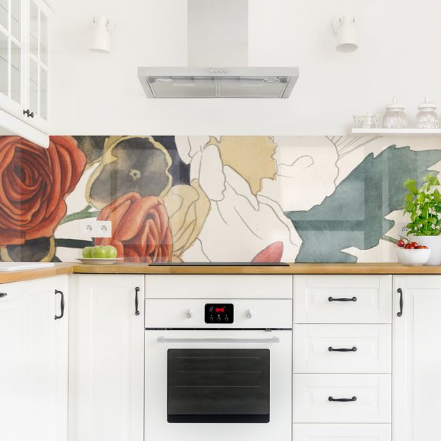 Backsplash de cozinha flores Drawing Flower Bouquet In Red And Sepia II