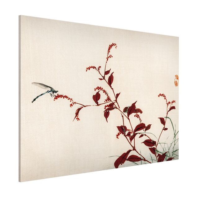 decoraçao cozinha Asian Vintage Drawing Red Branch With Dragonfly