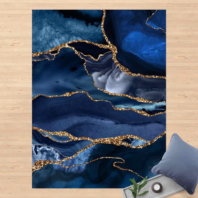 Tapetes exteriores Golden Glitter Waves Blue backdrop