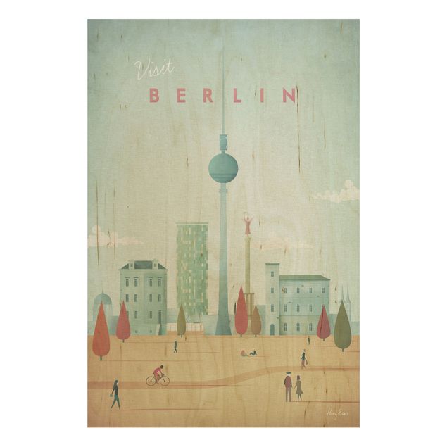 Quadros em madeira vintage Travel Poster - Berlin
