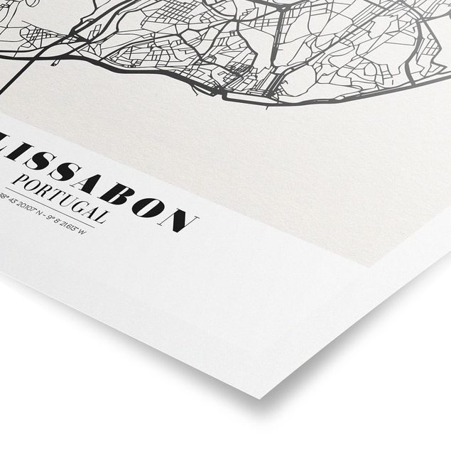 Quadros preto e branco Lisbon City Map - Classic