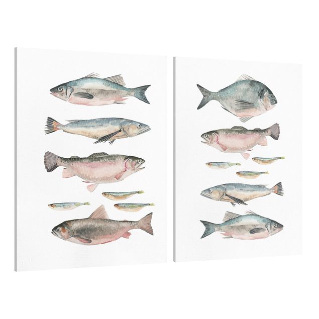 Telas decorativas animais Fish In Watercolour Set I
