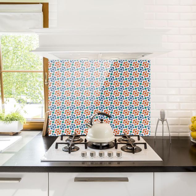 Painel anti-salpicos de cozinha padrões Alhambra Mosaic With Tile Look
