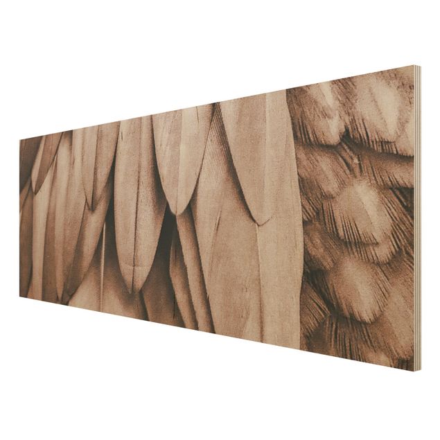 quadros em madeira para decoração Feathers In Rosegold