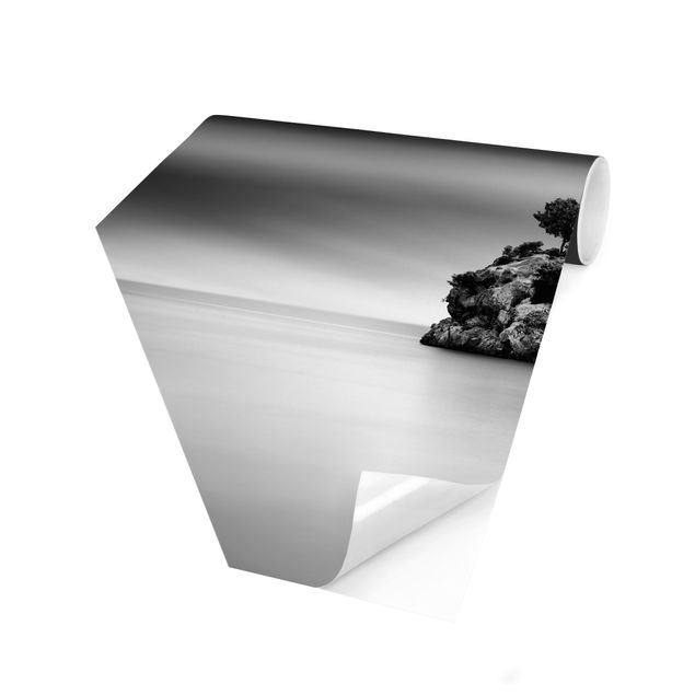 Papel de parede paisagens Rocky Island In The Sea Black And White