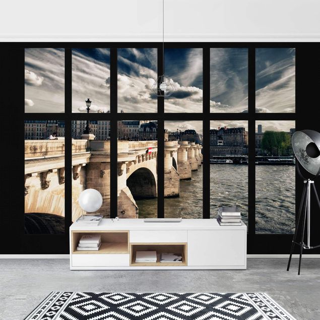 Papel de parede 3D Window Bridge Paris