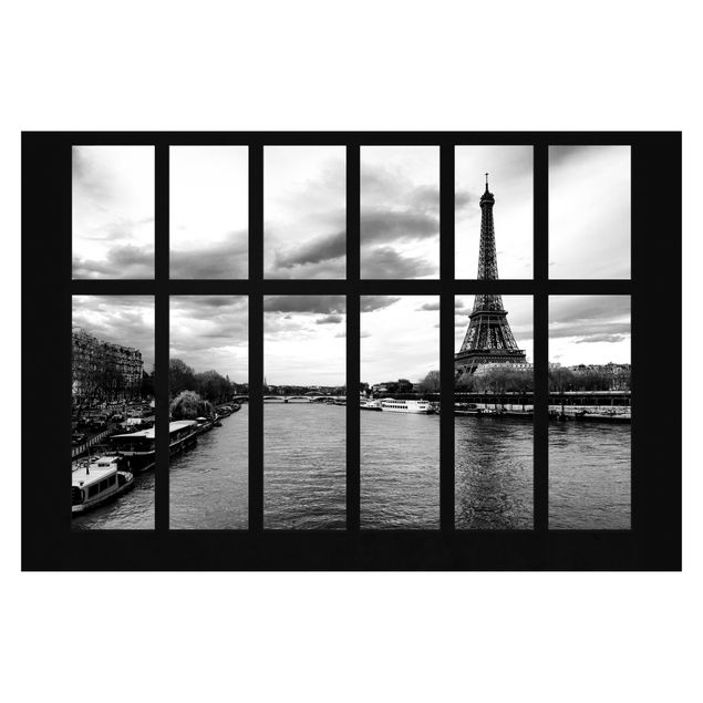 Mural de parede Window Eiffel Tower Seine Paris
