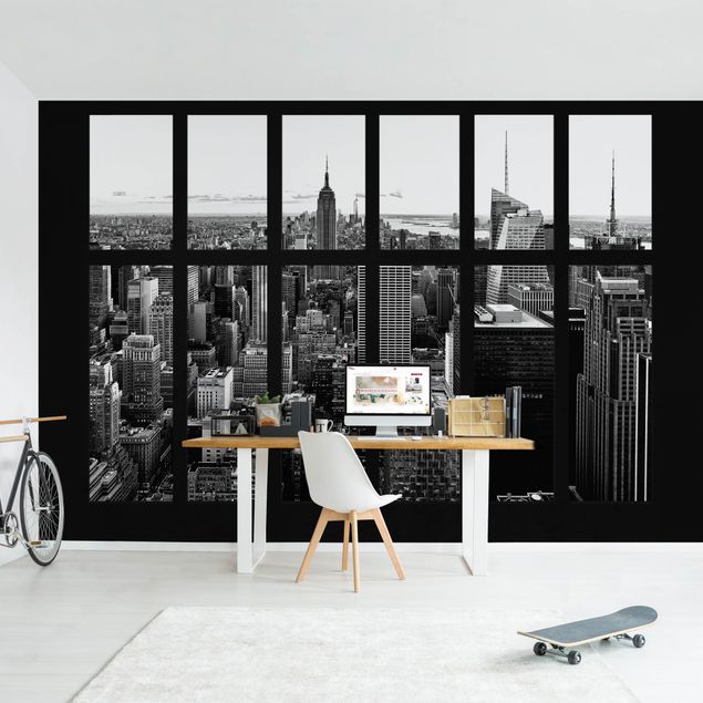 papel de parede ny Window Manhattan Skyline Black And White
