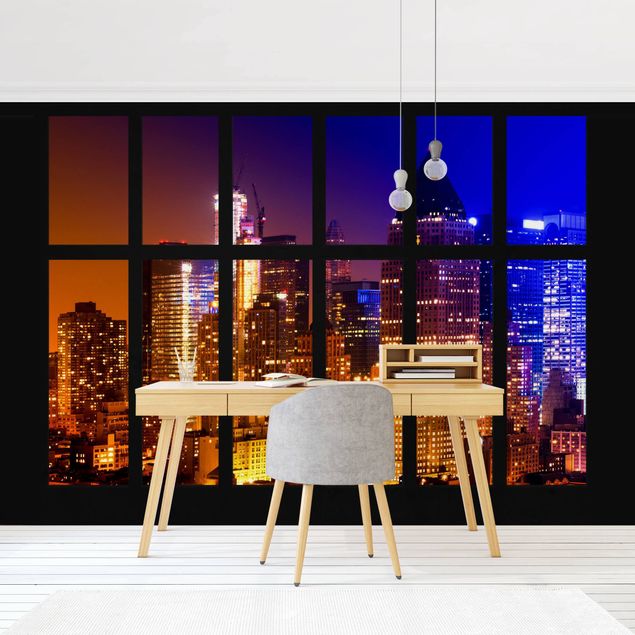 Papel de parede 3D Window Manhattan Sunrise