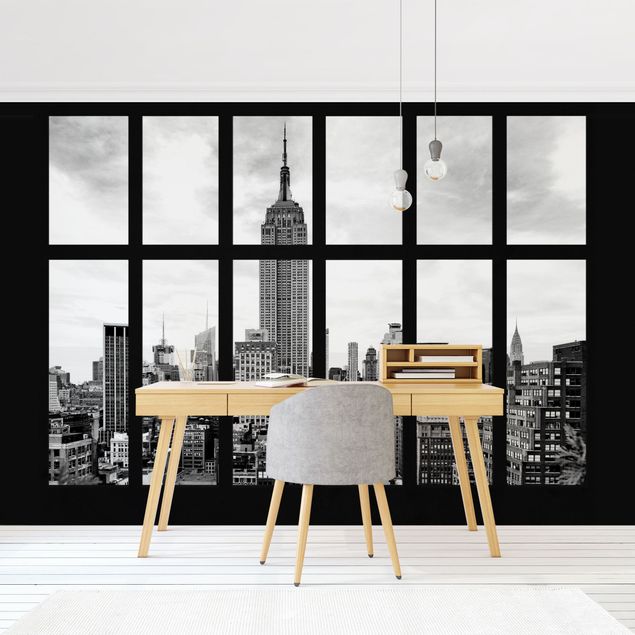 papel de parede para quarto de casal moderno Window New York Empire State Building