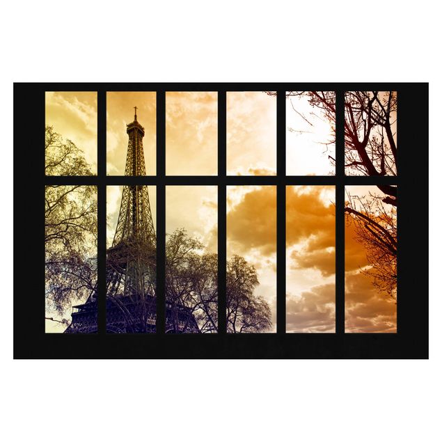 papéis de parede cidade Window Sunrise Paris Eiffel Tower