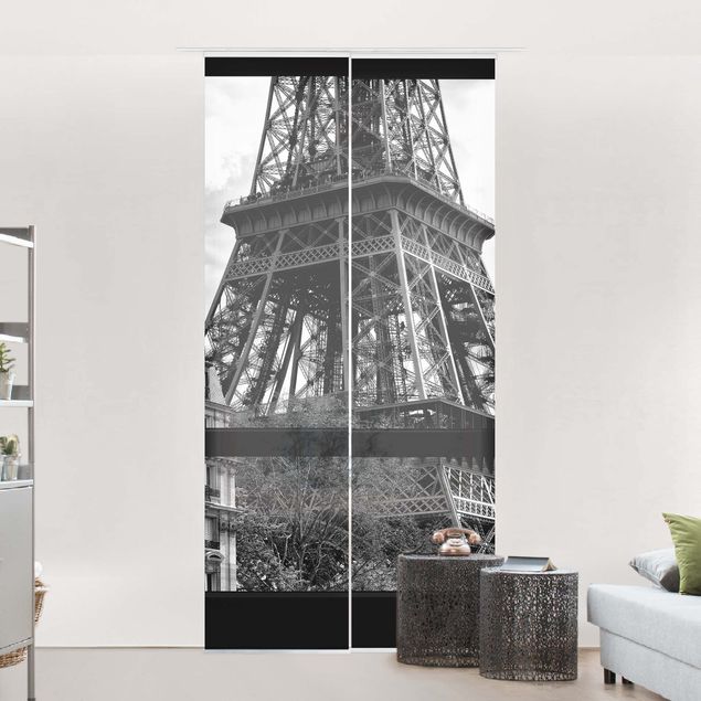 decoraçao para parede de cozinha Window view Paris - Near the Eiffel Tower black and white