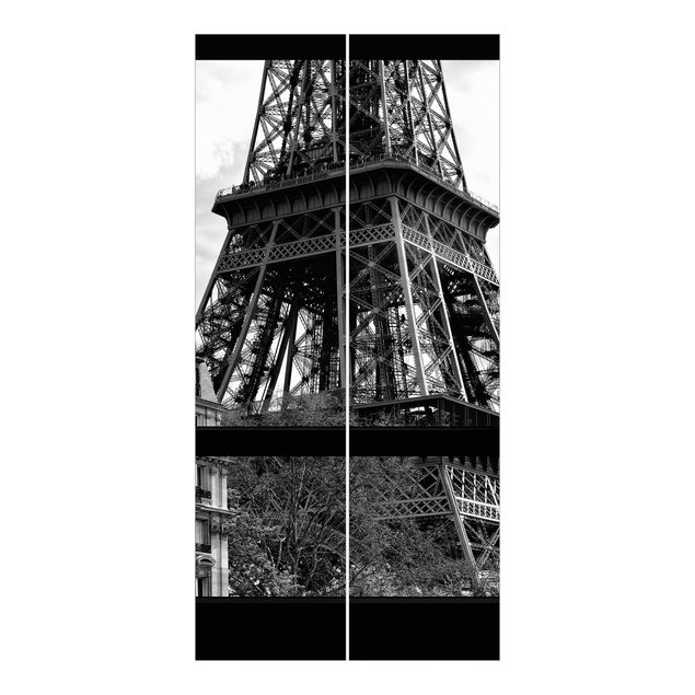 painéis deslizantes Window view Paris - Near the Eiffel Tower black and white